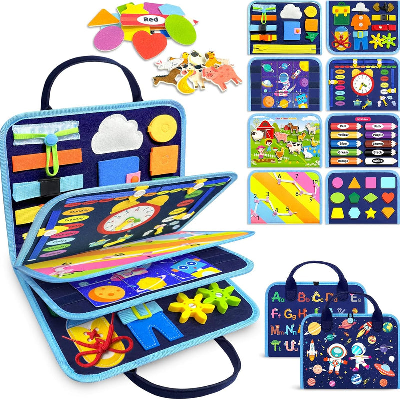 Busy Board Montessori Toys for Toddlers with 8 Pages of Learning Activities and Sensory Experience