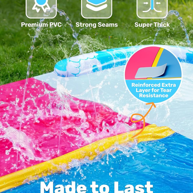 JOYIN 22.5FT Water Slide and 2 Inflatable Boards, Extra Long Heavy Duty Double Lawn Waterslide with Sprinkler for Kids Adults Backyard Summer Water Toy Outdoor Fun, Blue, Pink