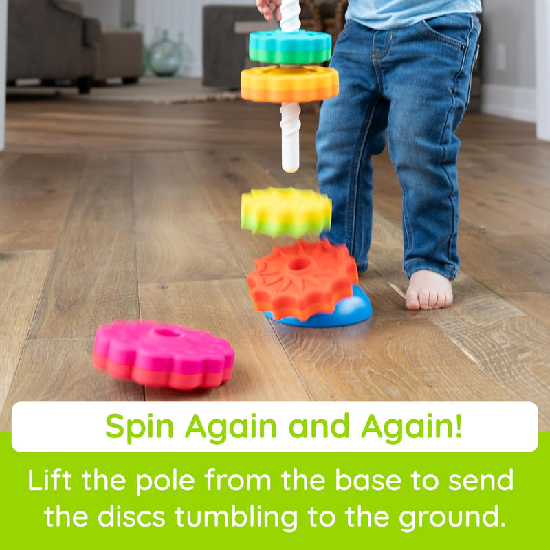 Fat Brain Toys SpinAgain, Baby Stacking & Spinning Toys for Toddlers Ages 1+ | Spinning gears stacker. Reversible base. Tactile, developmental learning for babies, toddlers, preschoolers, ages 12 months+