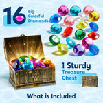 Sloosh Diving Gems Pool Toys, 16 Big Colorful Diamond with Pirate Treasure Chest,Swim Dive Toy for Kids Underwater Gemstone Swimming Training Gift Water Pool Games(Gold)