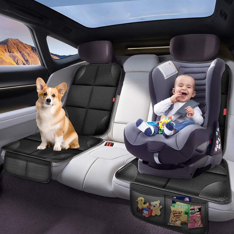 Car Seat Protector, Carseat Seat Protectors with Thick Padding No Imprints | Non-Slip Backing, Waterproof, Universal Fit, Heat Resistant, 600D Fabric Car Seat Covers with Storage Pockets for Baby