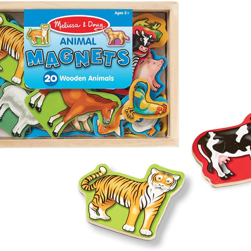 Melissa & Doug wooden animal magnets set 20 pieces for toddlers learning farm zoo pet magnets storage box