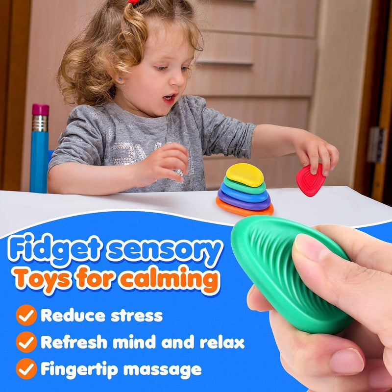 Fidget Toys Sensory Stone for Kids: 6 Pack Textured Soft Worry Stone for Autism Kids Calming - Fidget Stress Toys for Students Stress Relief - Small Prizes Fidget Toys