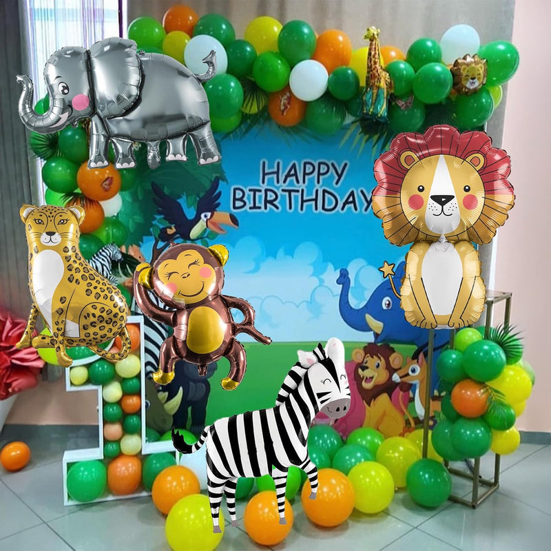 Jungle Safari Animals Balloons: Vibrant Foil Balloons for Kids' Wild One Zoo Birthday Party Decor