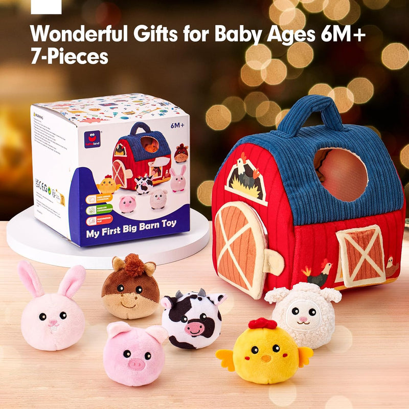 hahaland Surprise Barn Stuffed Farm Animals Montessori Toy for 6 Month Old Babies