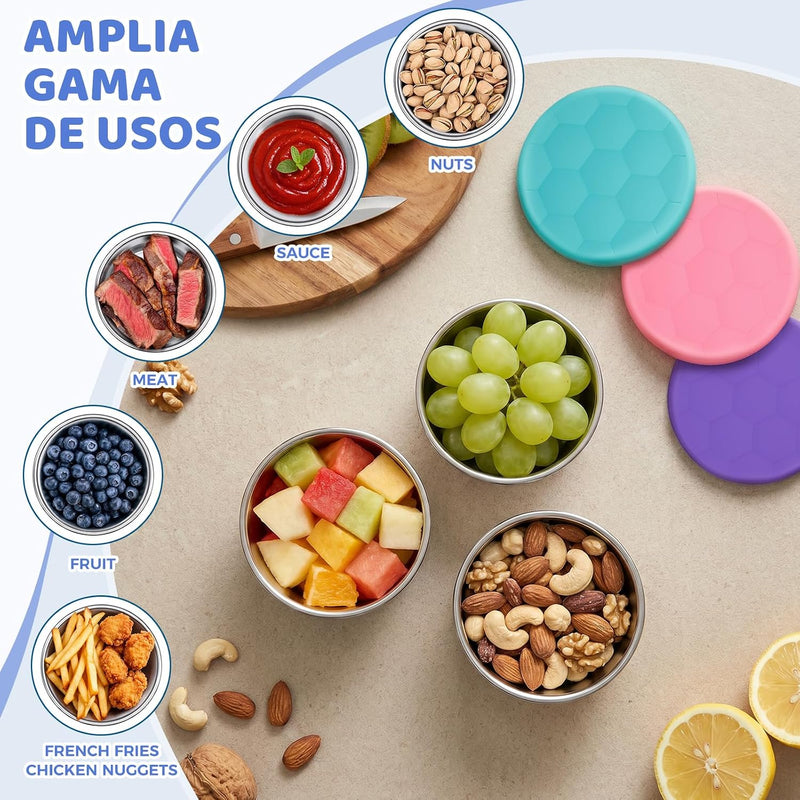6Pack 8oz Stainless Steel Snack Containers for Kids, Reusable Small Metal Food Containers with Silicone Lids, Stackable Metal Toddler Lunch Box for Daycare, School and Outdoor (1CUP)