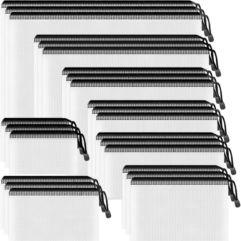 Smarpau 24 Pack Pencil Pouches, A6 Waterproof PVC Pencil Bags, 12 Colors Mesh Zipper Pouches for School Supplies, Classroom Organisation, Office Documents & Travel Storage