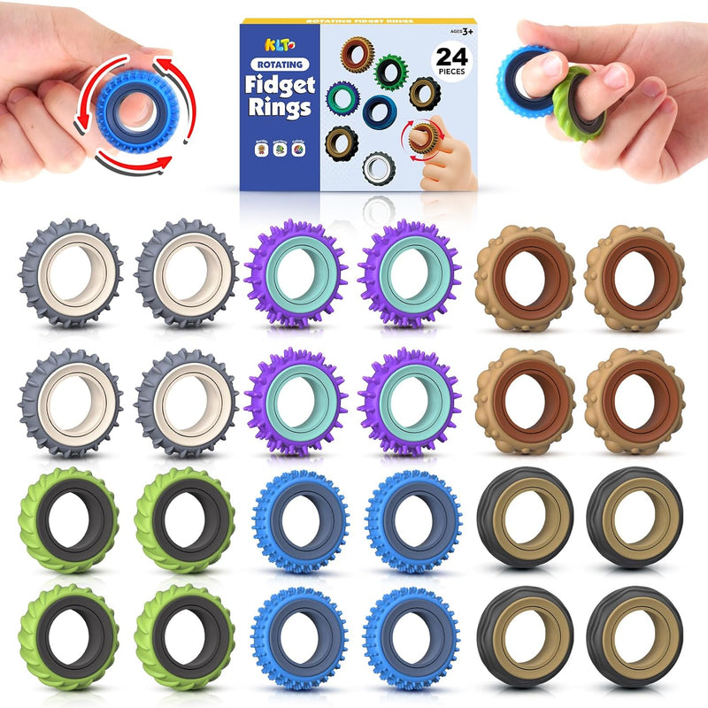Fidget Toys Adults Sensory Rings: 12 Pack Texture Spinner Rings - Stress Relief Sensory Toys for Kids ADHD - Quiet Desk Fidgets for Classroom Stress Office for Teens Boys