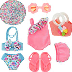 Kajaia 8 Pcs 18 Inch Doll Clothes and Accessories Summer Dolls Swimsuits Beach Playsets Include Doll Swimsuit Bikini Dress Flip Flops Hat Sunglasses Handbag Swim Accessories for 18 Inch Girl Dolls