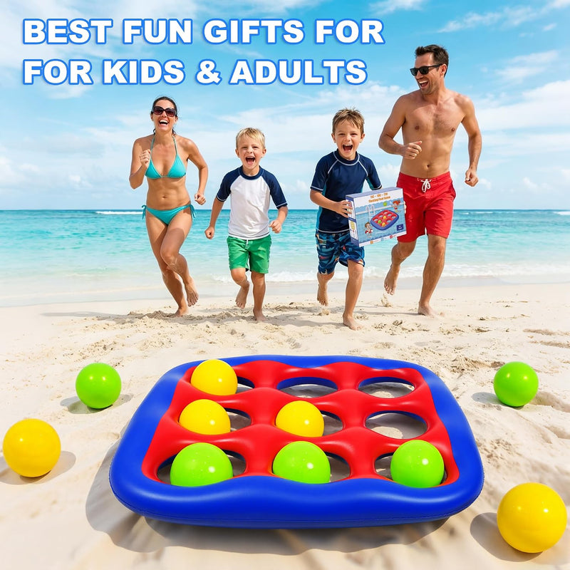 Pool Games Set- Tic-Tac-Toe Inflatable Pool Toys with 10 Balls Fun Summer Swimming Pool Party Beach Lawn Outdoor Camping Party Float Game Water Ball Toys for Adults Teens Kids 2-10 Players