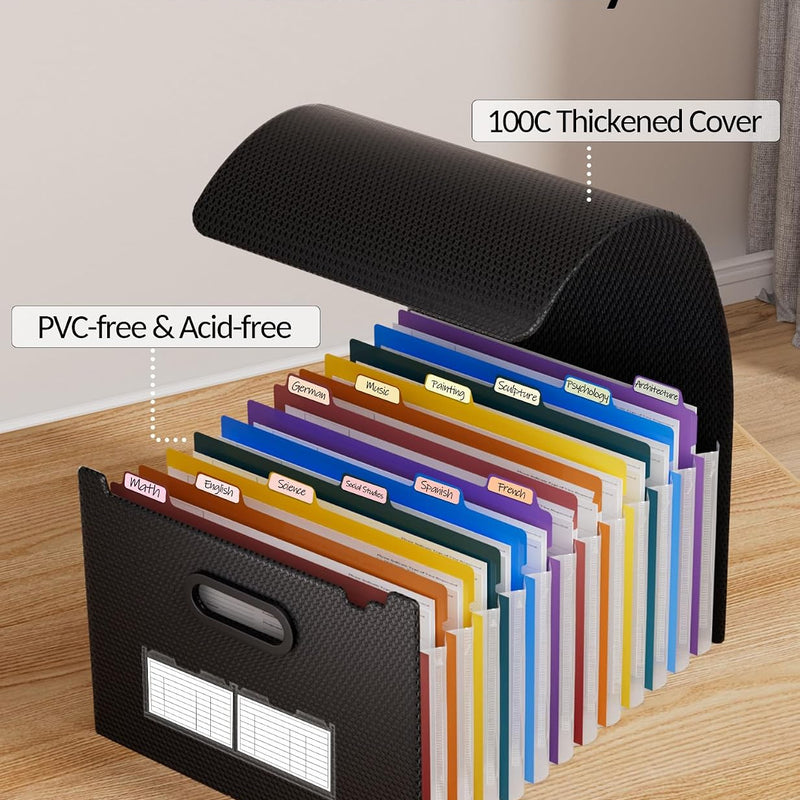 Sooez Upgraded Accordion File Organizer, Expanding File Folder with Deeper 12 Pockets - Never Cover Up Index Tabs, Monthly Bill Paper Receipt Document Organizer, Letter A4 Size for Home Office School