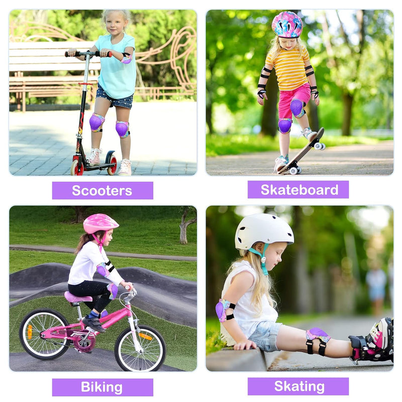 Fioday Kids Knee Pads Set with Adjustable Elbow Pads and Wrist Guard for Roller Skates Cycling Skateboard, 3-8 Years, Rainbow Unicorn