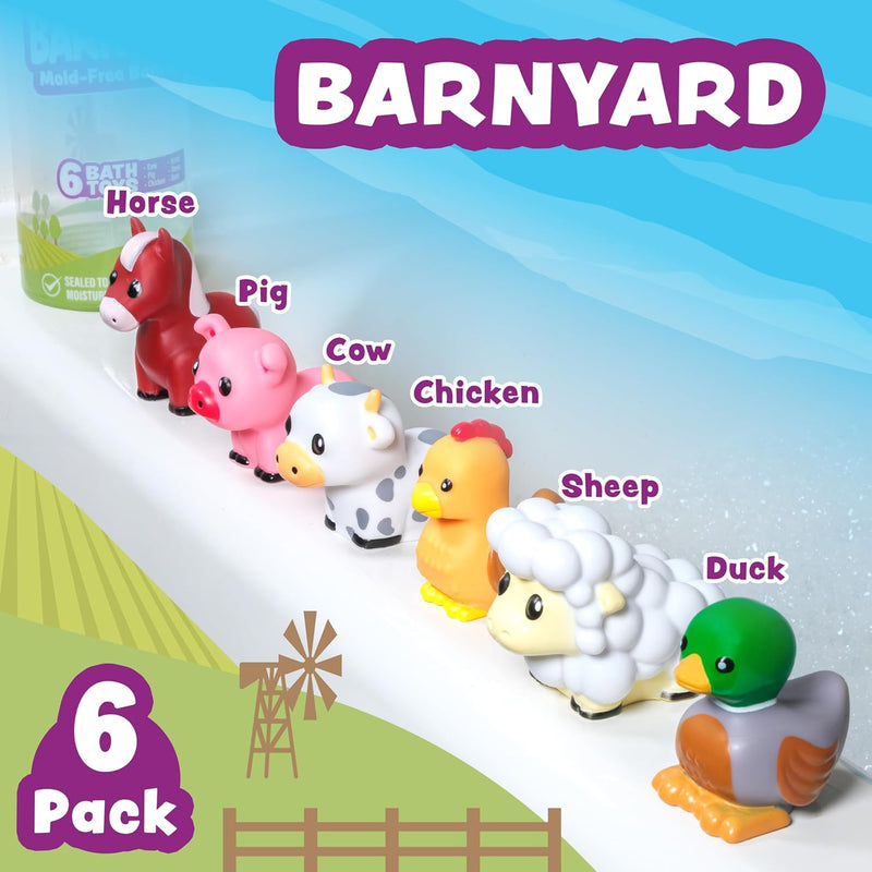 Tub Works Barnyard Mold-Free Bath Toys: Sealed, Soft & Squeezable Farm Animal Toys for Toddler Bath Time