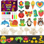 48 Pcs DIY Wooden Magnets, Wooden Art Craft Supplies Painting Kit for Kids | Ages 4-8 8-12 Glow in The Dark Party Favors Goodie Bag Stuffers Birthday Gifts Toys for Boys Girls