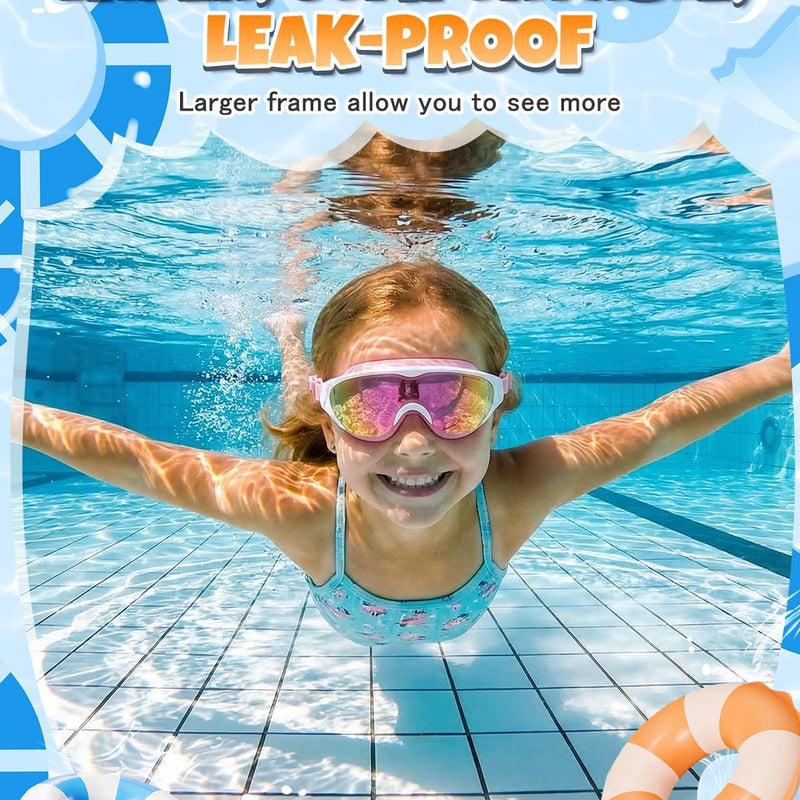Zoomsnail Kids Swim Goggles 2Pack, Leakproof Anti-fog UV Lens Swimming Goggles for Kids Boys & Girls 3-15
