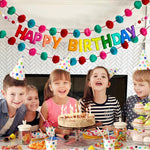 Pre-Strung Happy Birthday Banner - Felt Ball Garland, Reusable Rainbow Party Decorations for Kids Room Decor