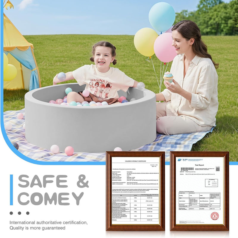 SHJADE Foam Ball Pit, 35.4"x 11.8" Ball Pits for Toddlers-Grey | Soft Memory Sponge Round Playpen Ball Pool for Kids, Ideal Gift for Babies, Indoor and Outdoor Game, Balls not Included