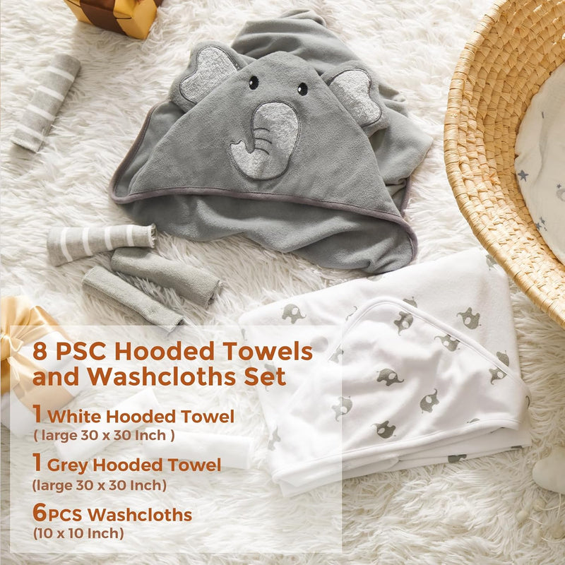 Momcozy Baby Towel, 5pcs Baby Bath Towel Set，Soft&Breathable，Elephant