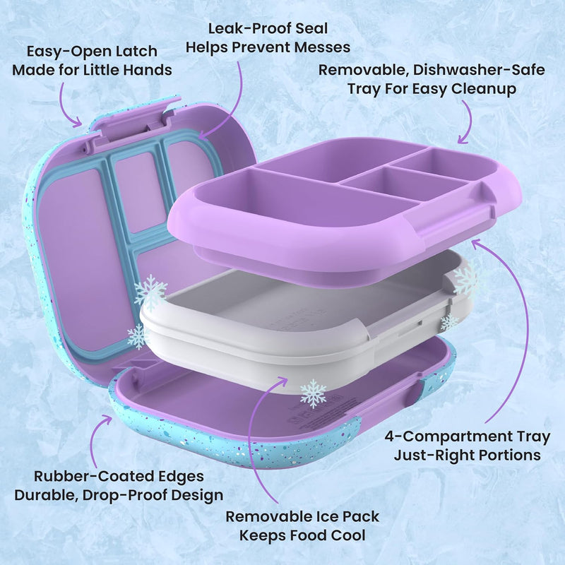 Bentgo Chill Kids Leakproof Lunch Box - 4-Compartment Bento Box with Built-In Ice Pack, 3.3 Cup Capacity, BPA-Free, Microwave & Dishwasher Safe Tray, Ages 3–7 (Vivid Orchid)