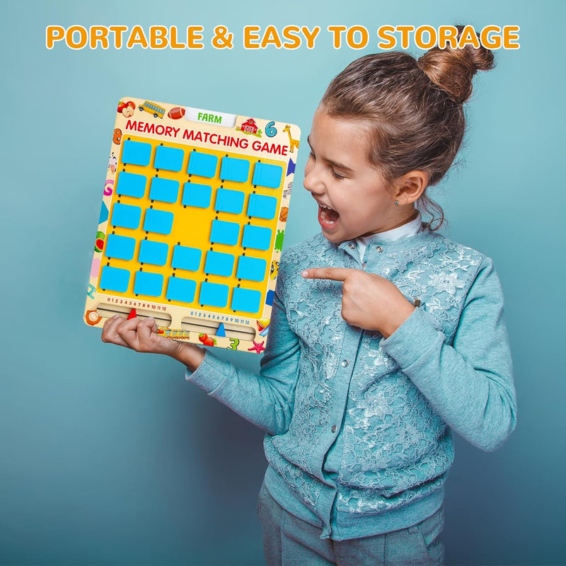 Matching Memory Game for Kids 3-8 Years: Wooden Board Game for Travel, Camping, and Home