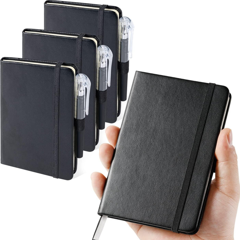 NIRMIRO (3 Pack) Pocket Notebook Small Journal with Pen, 3.7" x 5.7", A6 Mini Notebook for Women Men Work Writing, Hardcover Small Pocket Notepad with 100Gsm Premium Thick Lined Paper, Black Leather
