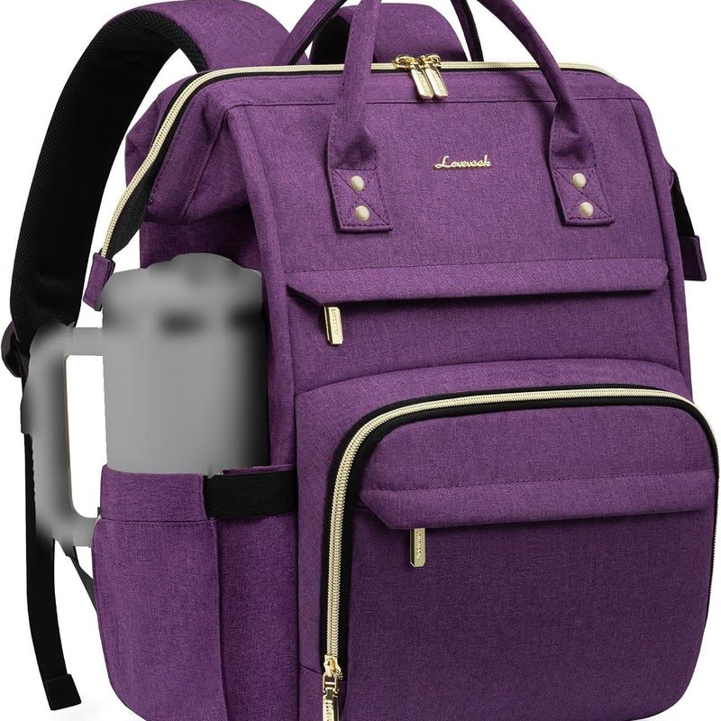LOVEVOOK Laptop Backpack for Women with Giant Tumbler Holder Pocket,15.6 inch Waterproof Travel Backpack Purse Computer Laptop Bag,Professional Work College Nurse Teacher Backpack Casual Daypack,Black