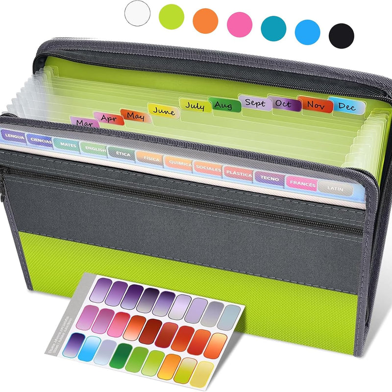 Sooez Accordion File Organizer with Safe Zipper, 12 Pocket Expanding File Folder with Front Pencil Pouch, Portable Monthly Paper Bill Tax Receipt Organizer, School Office Supplies, Letter Size, Grey