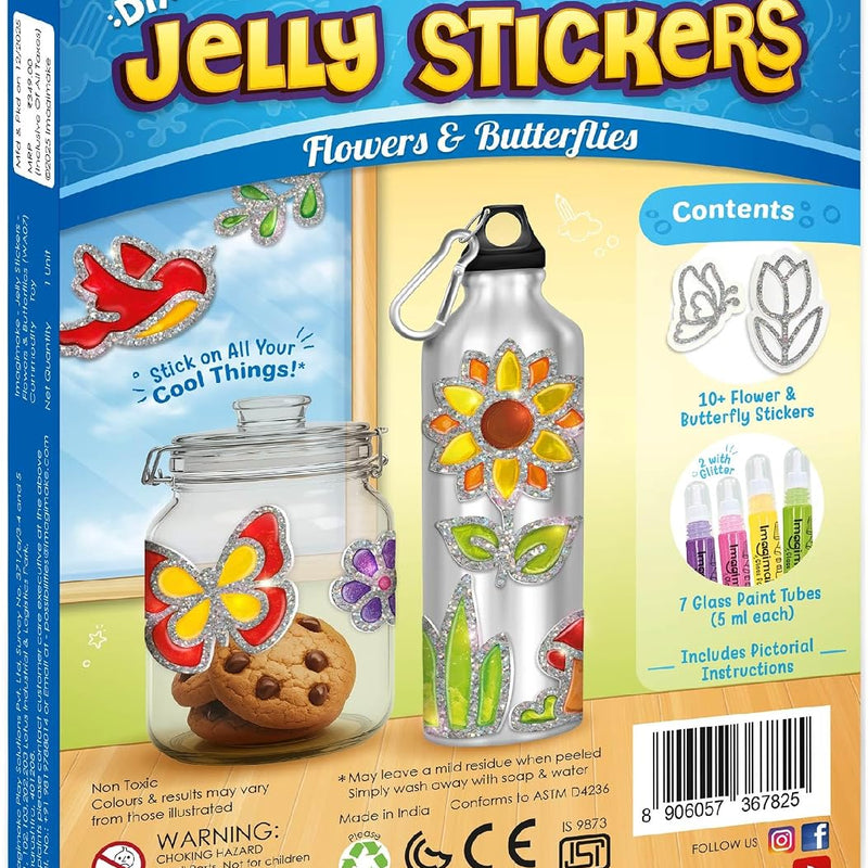 Imagimake DIY Jelly Stickers - Flowers & Butterflies, 10 Stickers, Art Kit | Paint, Peel & Stick Painting Activity for Kids, Birthday Gift for Boys & Girls Ages 3,4,5,6,7 Years Old