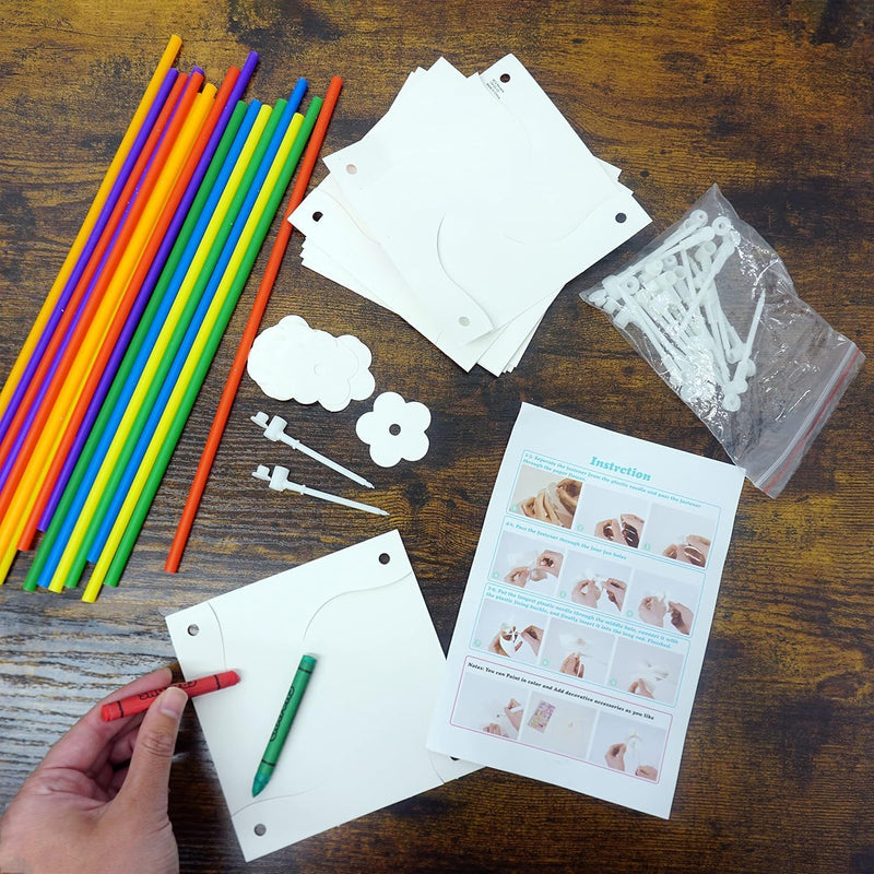 4E's Novelty 24 Pack DIY Pinwheels Craft for Kids, Bulk Summer Pinwheel Craft Kit, Color Your Own Paper Windmill Patriotic Pinwheels for Kids Bulk 4th ofJuly Craft for Kids Art Games