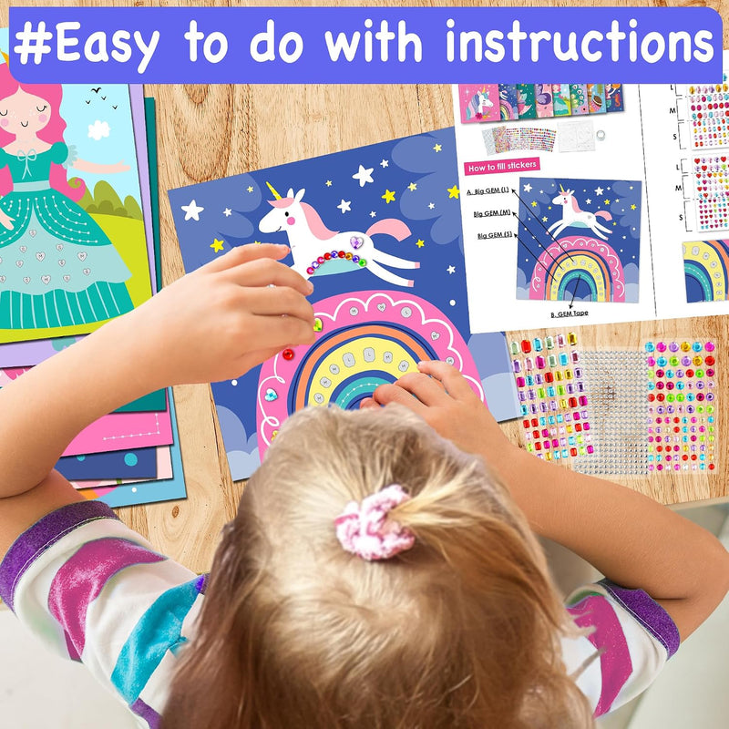 EZCRA Gem Sticker Kit for Kids - 990+ Stickers, 8 Unicorn Princess Themes | Diamond Art Stickers and Gem Craft Set. Mess-Free and DIY Arts and Crafts. Birthday and Holiday Gift for Girls Ages 3-8.