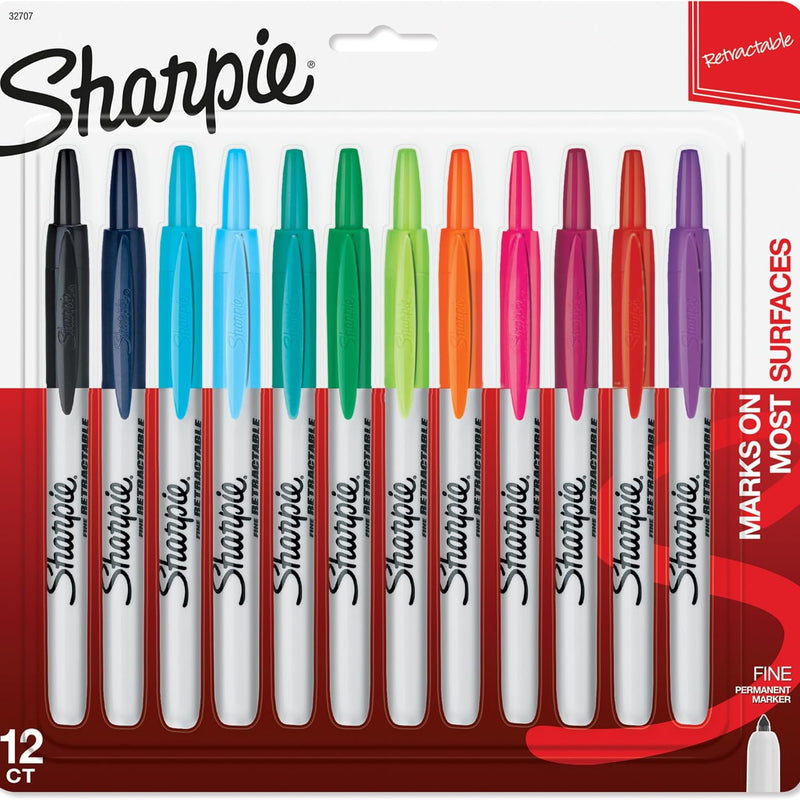 Sharpie Retractable Permanent Markers, Fine Tip, Black, 12 Count - Desk, Classroom, Office Supplies