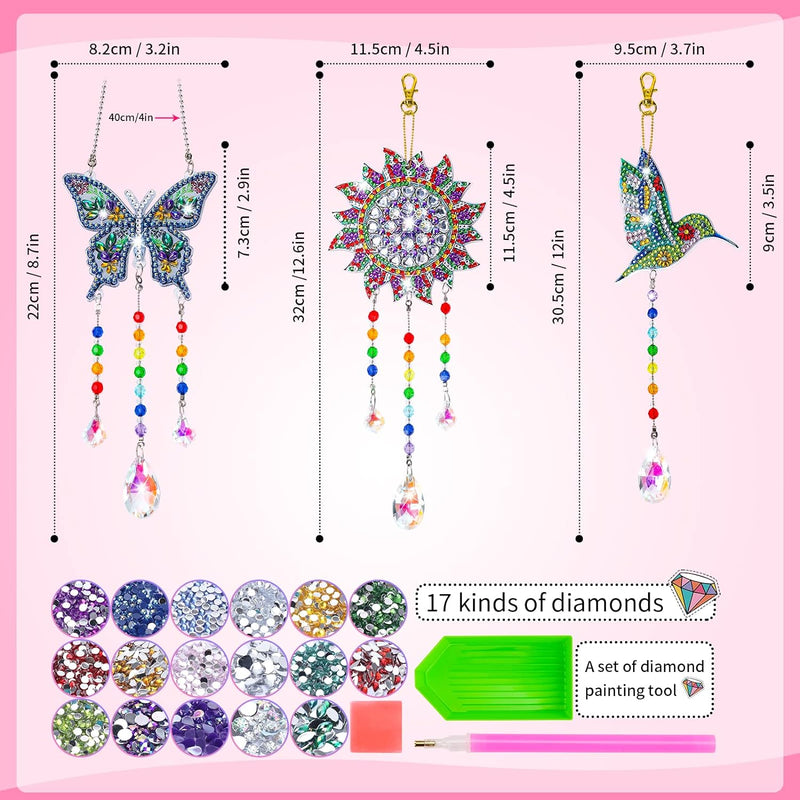 Crafts for Kids Ages 8-12, Birthday Gifts Presents Girls Diamond Art Kits | 6 7 8 9 10 Year Old Girls Gifts, Diamond Painting for Girl Toys Age 5-11 Wind Chimes Crystal Window Suncatcher for Home Decor