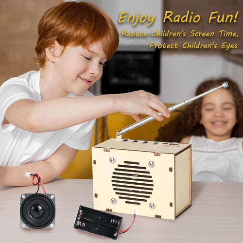 Build Your Own FM Radio Kit for Kids Age 8-12 STEM Toys with Classic Wood Design