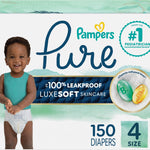Pampers Pure Baby Diapers, Size 4 (22-37 lbs), 150, Up to 100% Leakproof, Premium Hypoallergenic Soft Diapers