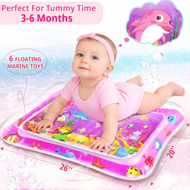 Yeeeasy Tummy Time Water Mat - Unique Pink Ocean Design for Baby Girls 3-12 Months