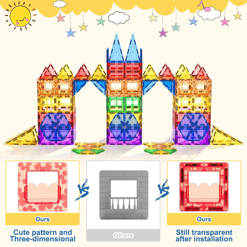 Coodoo 60 PCS Magnetic Building Tiles for Kids STEM Toy Preschool Kindergarten Toddler Toy Development