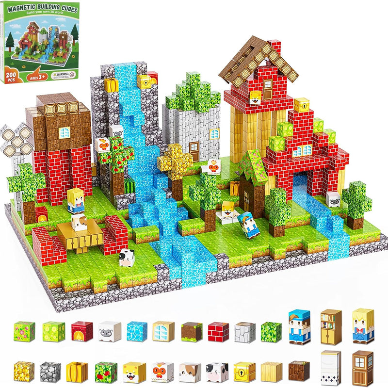 200PCS Magnetic Building Blocks Set, Magnetic Tiles for Kids, STEM Toys for Ages 3-10