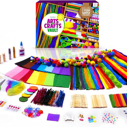 Dan&Darci Arts and Crafts Vault - Craft Supplies Kit in a Box - Birthday Gift for Kids Ages 4 5 6 7 8 9 10 11 & 12 Year Old Girls & Boys - Crafting Set Kits - Gift Ideas for Kid Art Activity Gifts