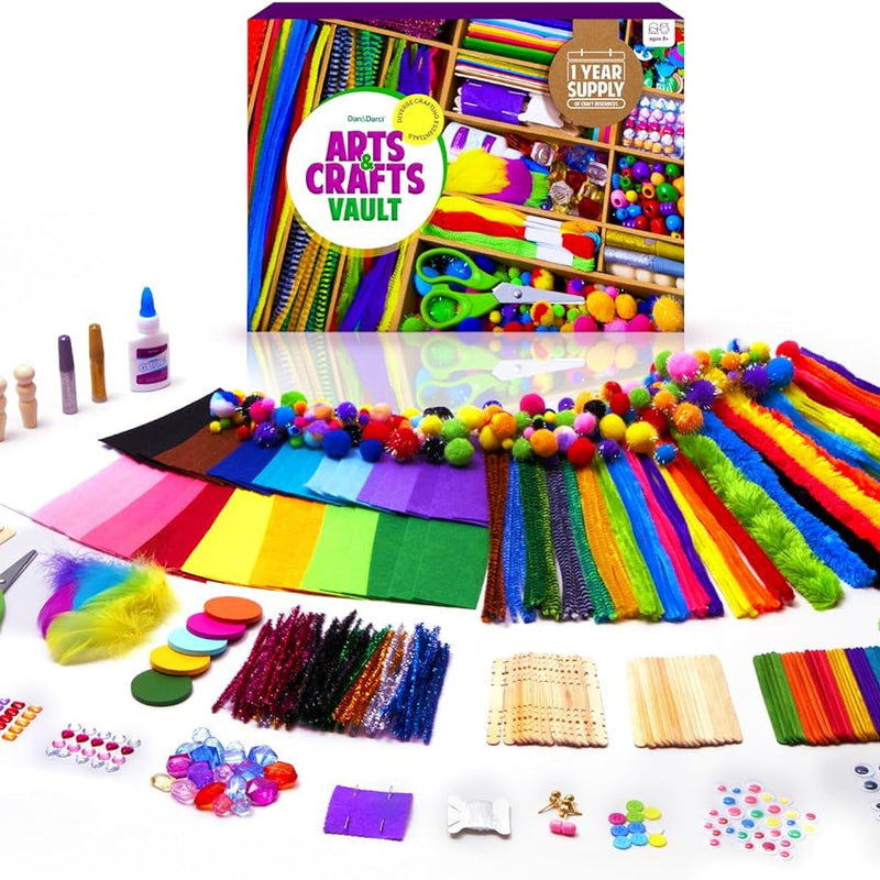Dan&Darci Arts and Crafts Vault - Craft Supplies Kit in a Box - Birthday Gift for Kids Ages 4 5 6 7 8 9 10 11 & 12 Year Old Girls & Boys - Crafting Set Kits - Gift Ideas for Kid Art Activity Gifts