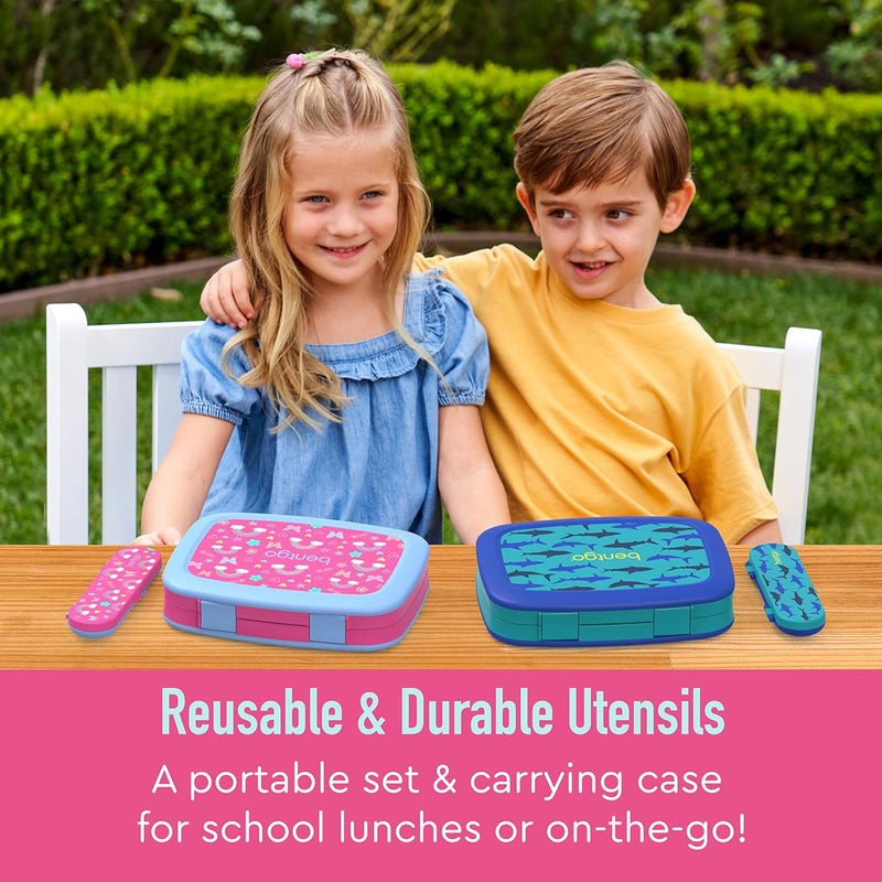 Bentgo® Kids Plastic Utensil Set - Reusable Fork, Spoon & Storage Case, PFAS- & BPA-Free, Easy-Grip Handles, Lightweight, Dishwasher Safe, School Lunch, Travel & On-the-Go (Rainbows and Butterflies)