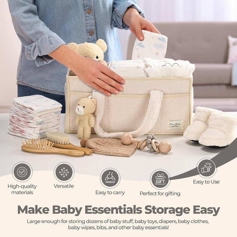 Baby Diaper Caddy Organizer with Handle, Boy & Girl Shower Gift Basket, Portable Diaper Storage Basket Bin for Wipes, Newborn Baby Essentials Registry Search Must Haves, Car Caddy Organizer