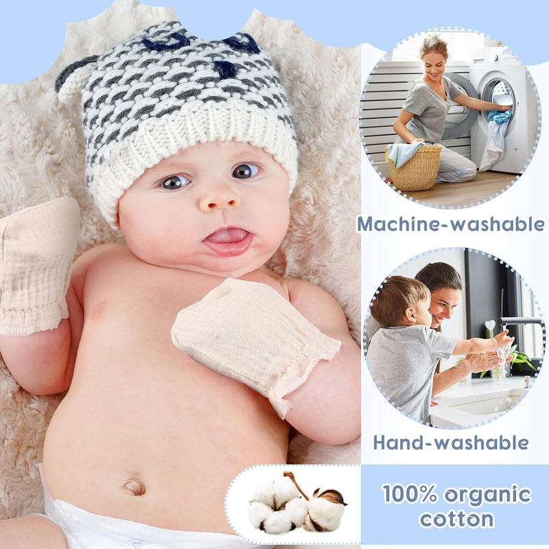 Newborn Baby Muslin Mittens 0-6 Months No Scratch Elastic Wrist Soft Breathable Gloves Bulk Cotton for Infant