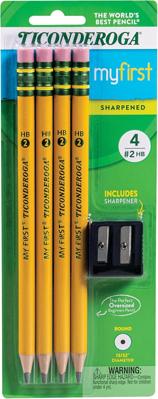 Ticonderoga My First Wood-Cased Pencils, Pre-Sharpened, 2 HB, Yellow, 12 Count