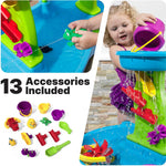 Step2 Rain Showers Splash Pond Toddler Water Table, Outdoor Kids Water Sensory Table, Ages 18+ Months, 13 Piece Water Toy Accessories, Blue & Green