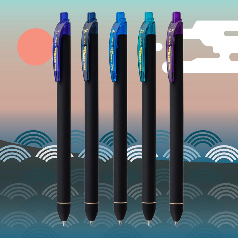 Pentel EnerGel Kuro Shades of the Ocean, Retractable Liquid Gel Pen, Assorted Ink Colors, Pack of 5 (BL437OCNPF5)