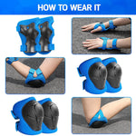 Wemfg kids protective gear set for 3-14 years toddlers with knee, elbow pads and wrist guards for skating, cycling and rollerblading