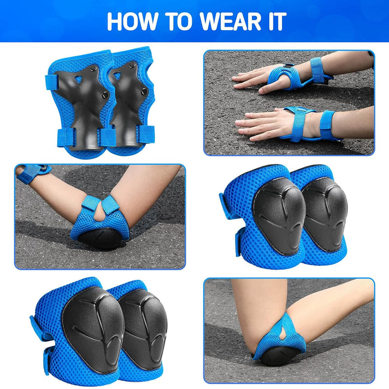 Wemfg kids protective gear set for 3-14 years toddlers with knee, elbow pads and wrist guards for skating, cycling and rollerblading
