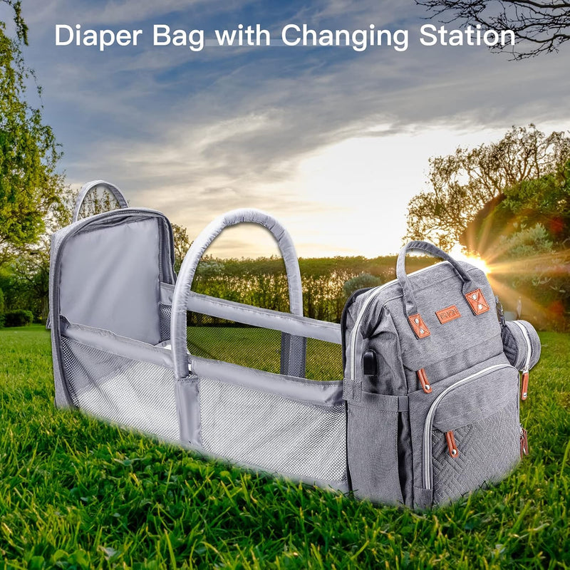 ISMGN Diaper Bag Backpack with Changing Station, Baby Bag for Mom, Grey | Baby Diaper Bag, Large Diaper Bag Backpack, Baby Bags for Boys Girls, Mens Diaper Bag, Diaper Backpack for Women