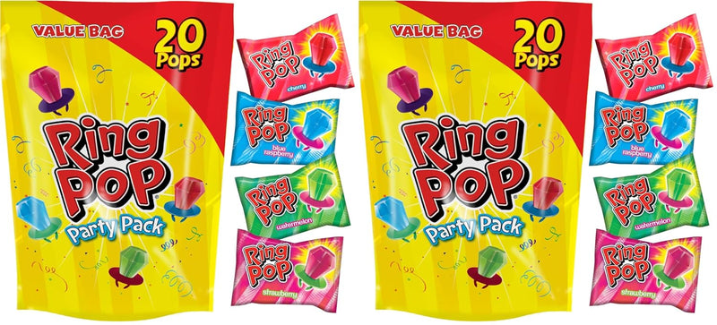 Ring Pop Lollipops - Bulk Candy Individually Wrapped Suckers Variety | Party Pack- 20 Count w/Assorted Flavors - Hard Candy for Party Favors, Kids & Goodie Bag Stuffers 0.63 Pounds