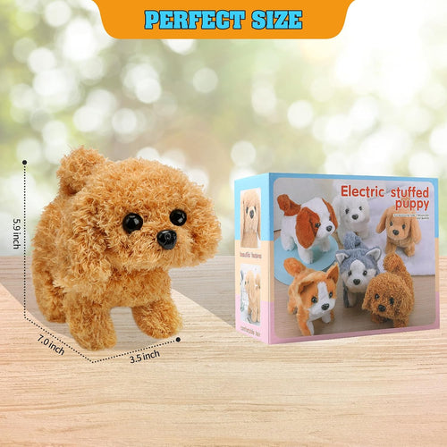 KSABVAIA Plush Teddy Toy Puppy Electronic Interactive Dog - Walking, Barking, Tail Wagging, Stretching Companion Animal for Kids Toddlers